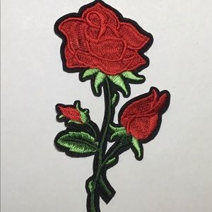 Red rose on stem iron on patch